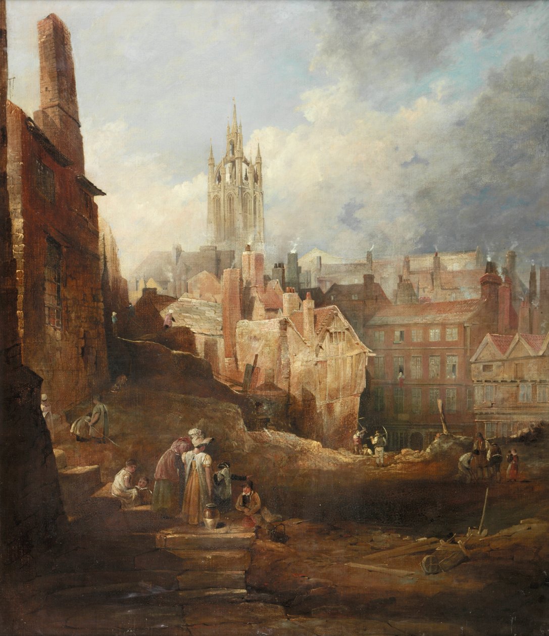 Utgrävningar för High Level Bridge, Newcastle upon Tyne, c.1846 av Thomas Miles Richardson