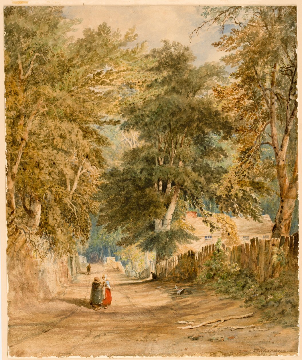 Landskap - Lane med figurer (kroppsfärg och akvarell på papper (ombord)) av Thomas Miles Richardson