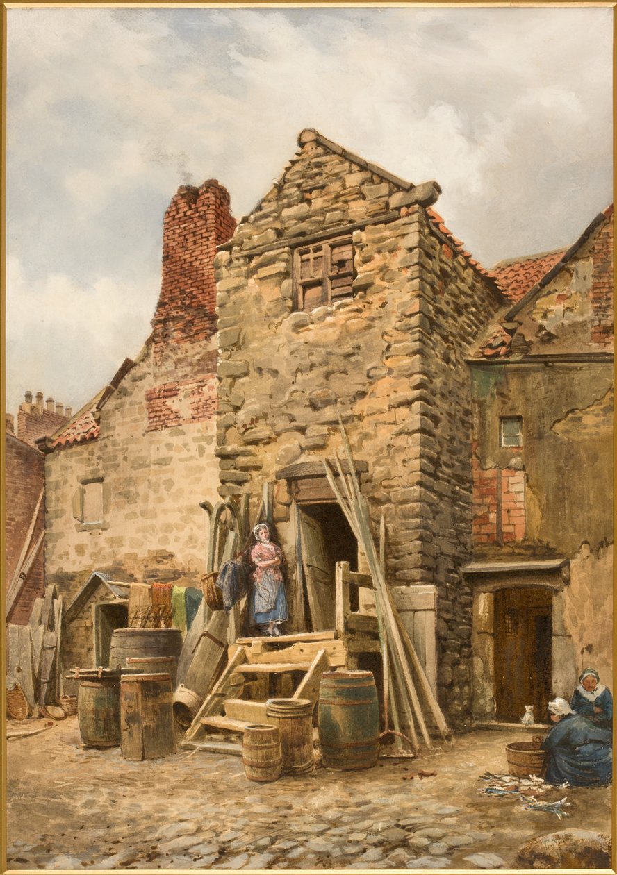 Old Sparrow Hall, Cullercoats (kroppsfärg, penna och wc på papper) av Thomas Miles Richardson