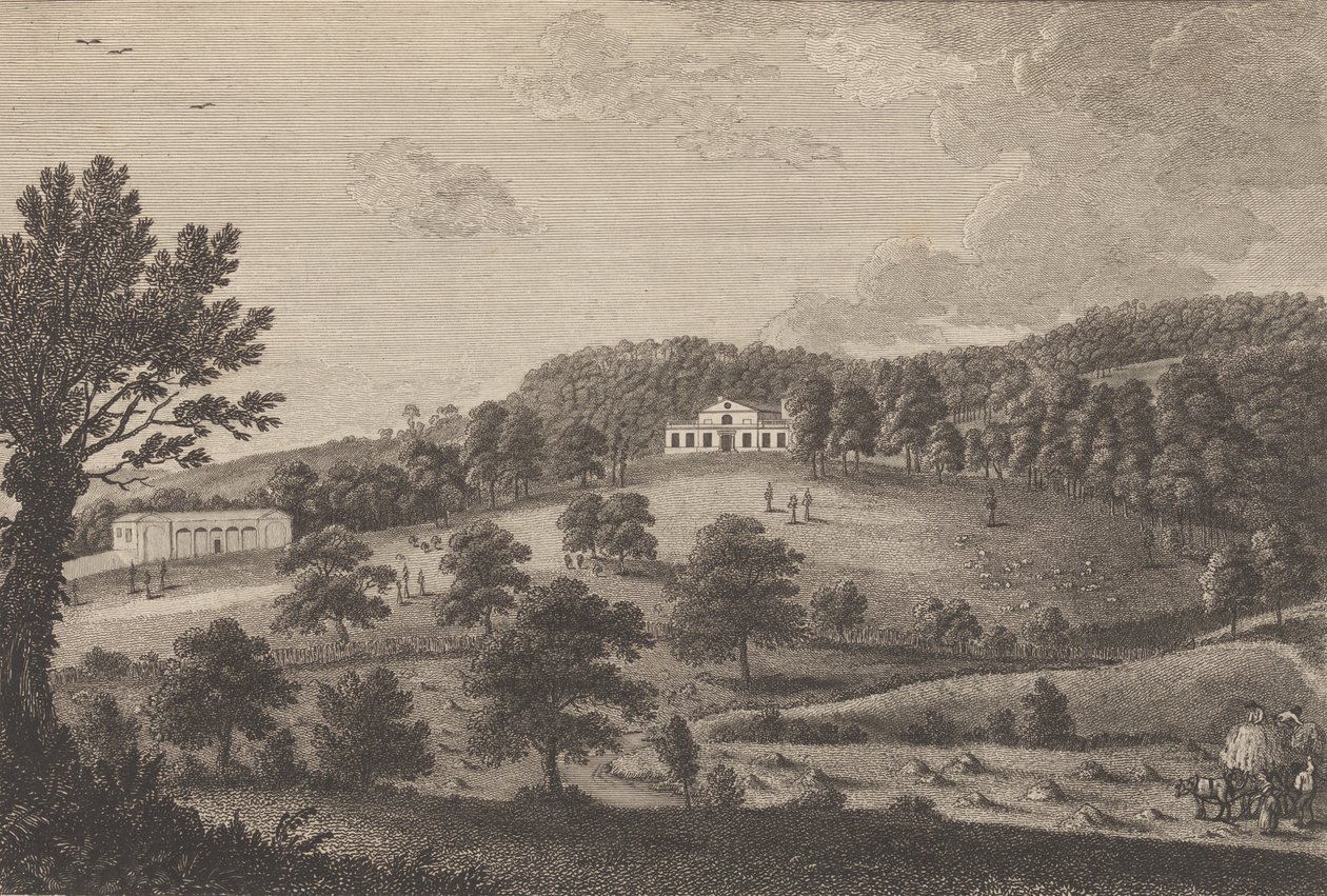 En utsikt över Lodge i South Park, nära Penshurst i County of Kent, från The H..., 1777-90. av Thomas Milton