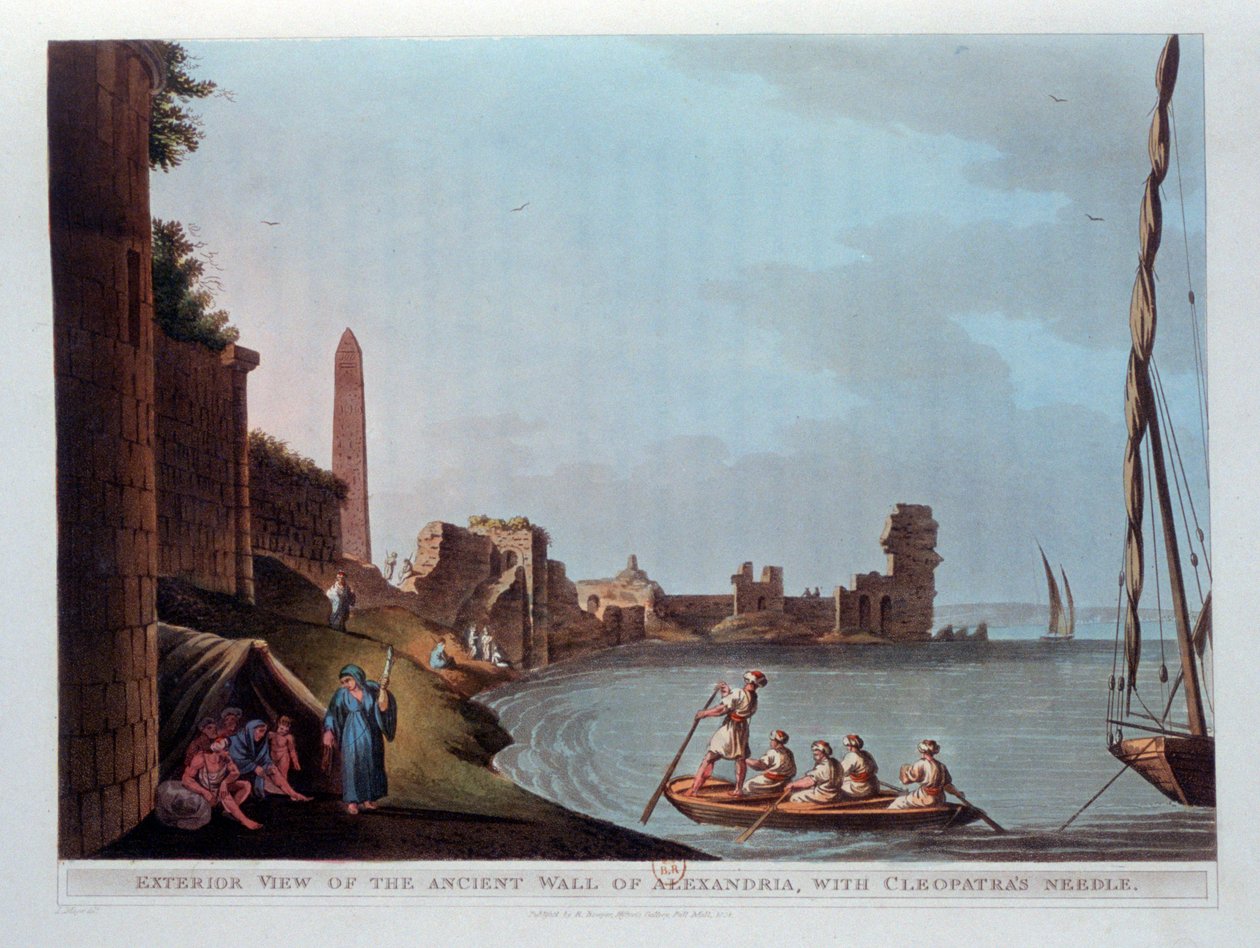 Exteriör vy av den antika muren i Alexandria, med Cleopatras nål, 1802. av Thomas Milton