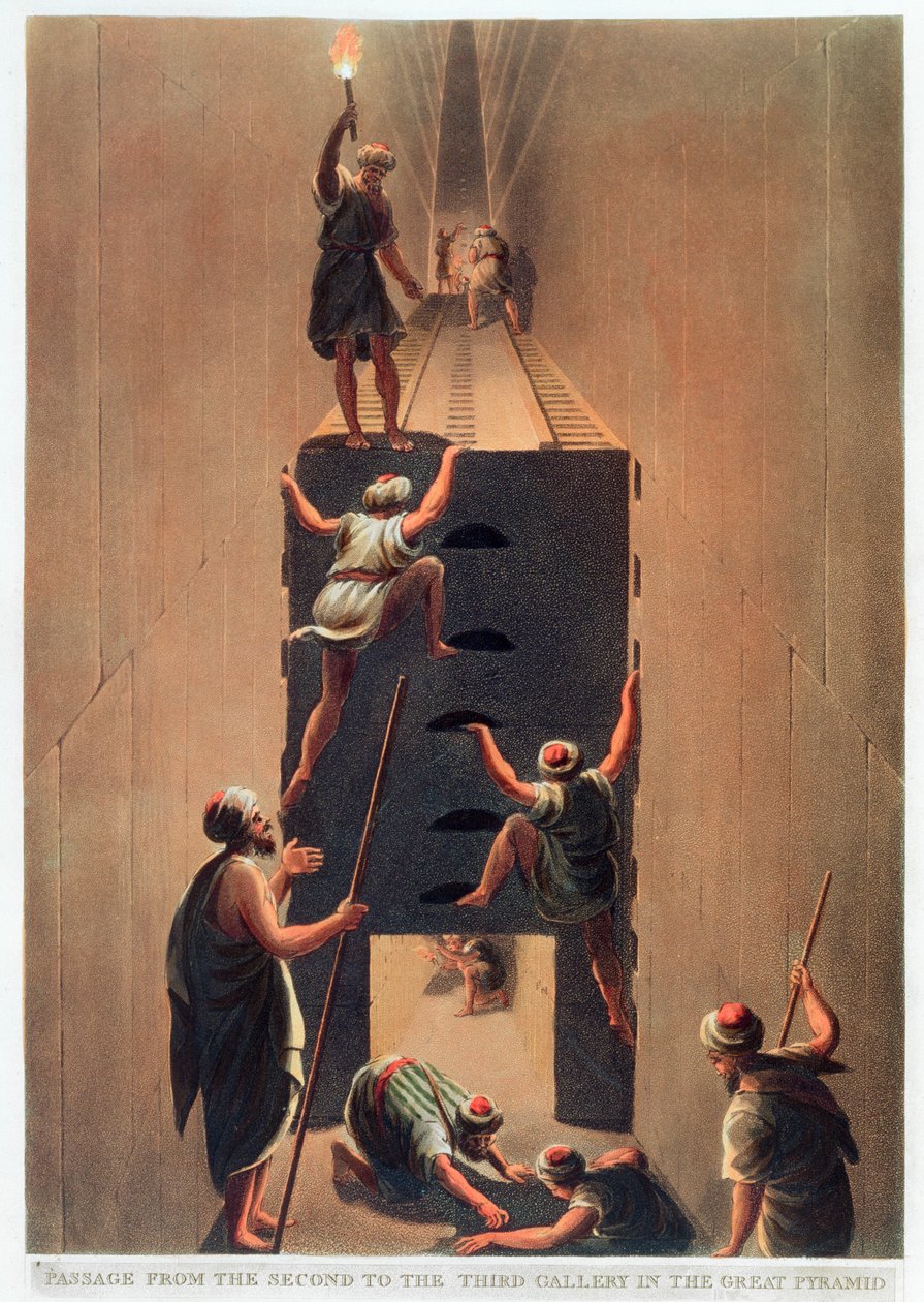 "Passage från det andra till det tredje galleriet i den stora pyramiden", Giza, Egypten, 1802 av Thomas Milton
