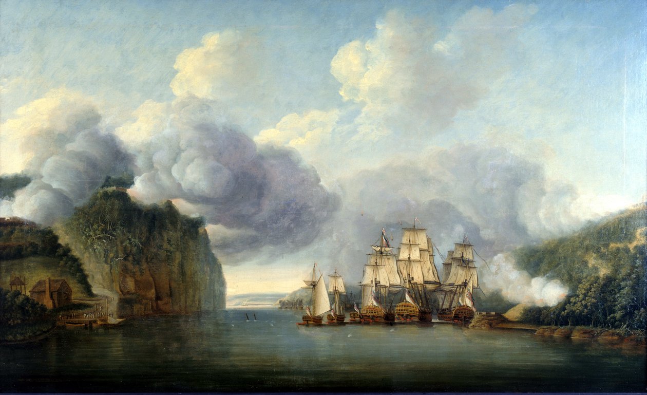 Tvingar fram en passage av Hudsonfloden, 9 oktober 1776 av Thomas Mitchell