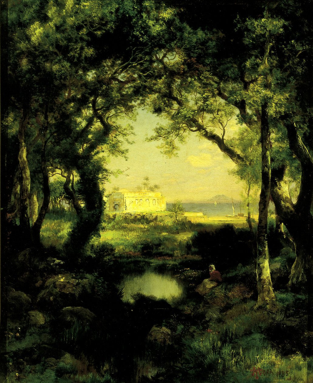 En mexikansk Hacienda, Lake Cuitzeo, 1885. av Thomas Moran