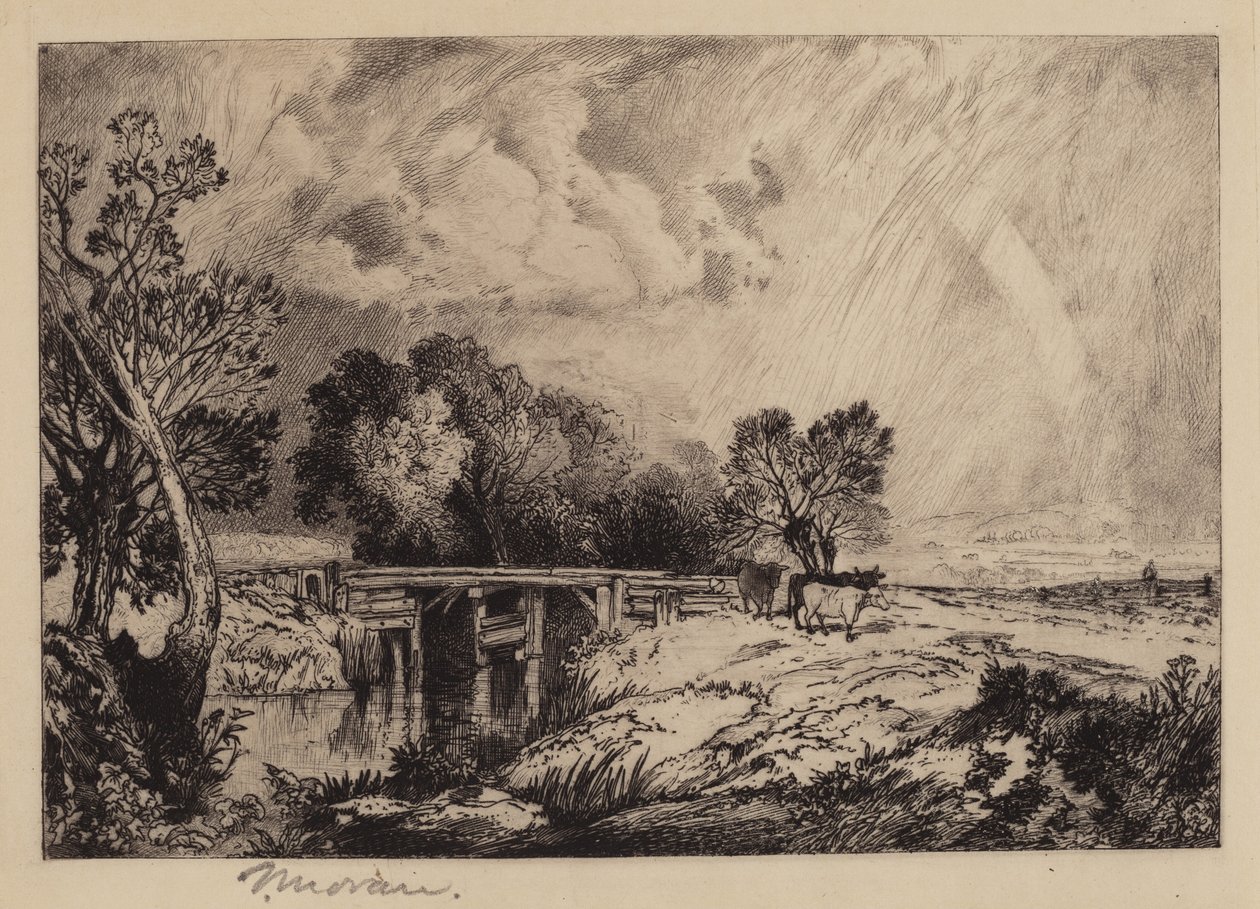 En rustik bro av Thomas Moran