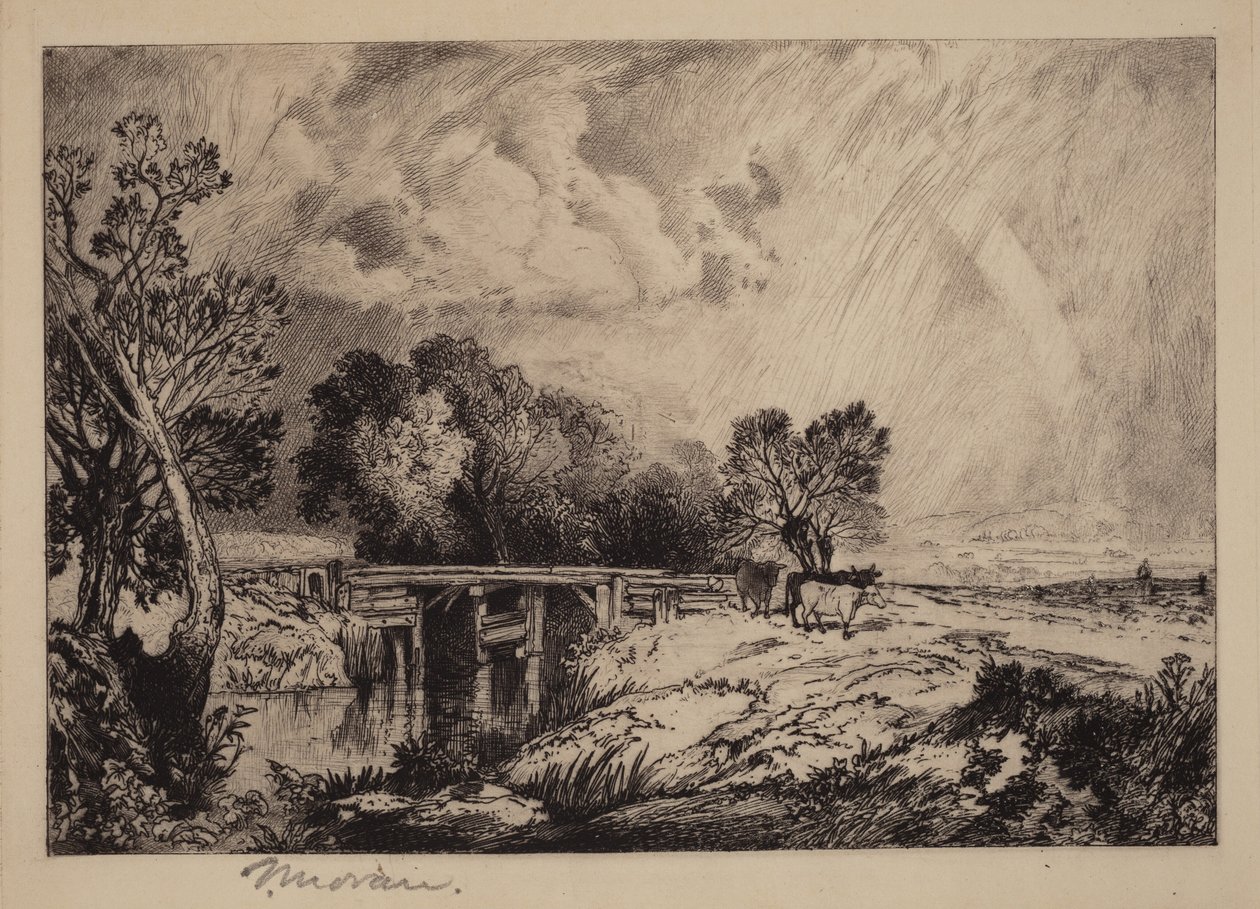 En rustik bro av Thomas Moran