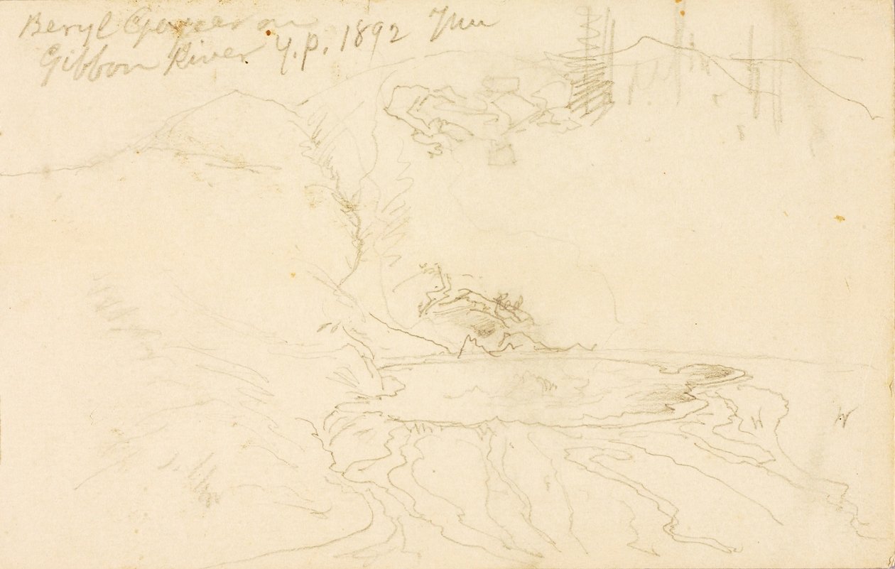 Beryl Geyser vid Gibbon River, Yellowstone Park av Thomas Moran