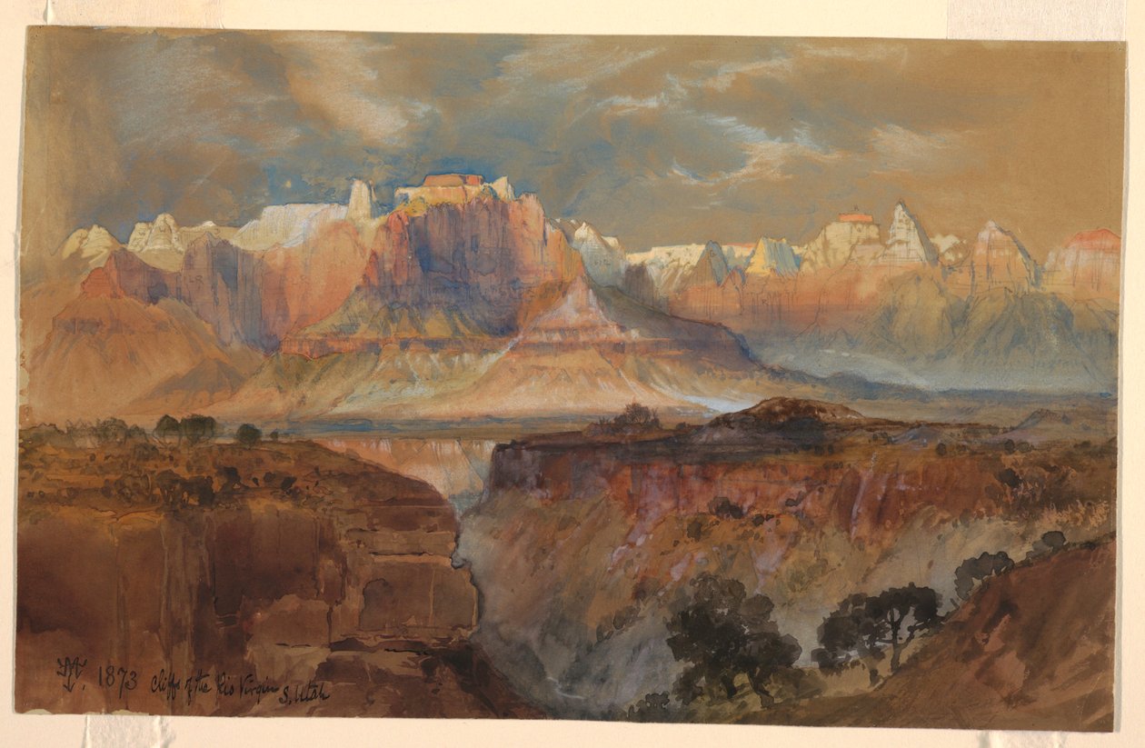 Teckning, klipporna vid Rio Virgin, södra Utah, 1873 av Thomas Moran