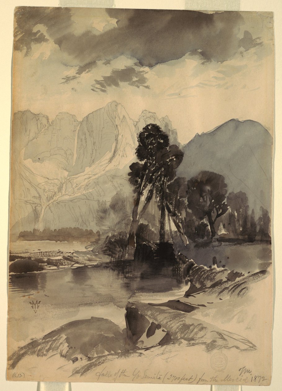 Teckning, Yosemites vattenfall, 1872 av Thomas Moran