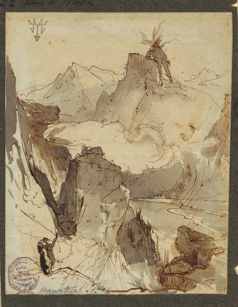 Teckning, Hiawatha ser Mudjekeewis, 1870-75 av Thomas Moran
