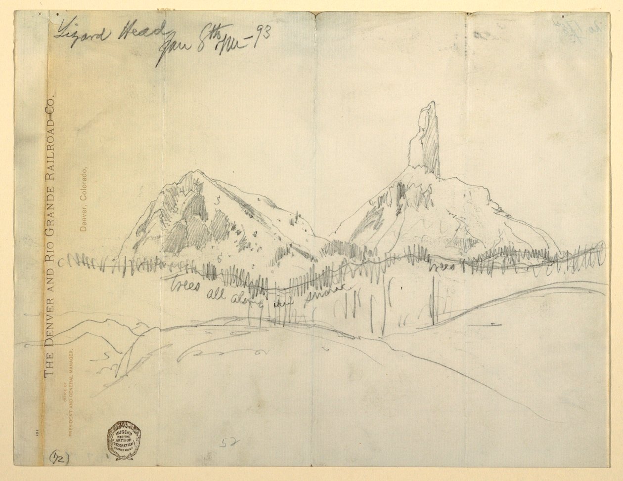 Ritning, ödlahuvud, Colorado av Thomas Moran