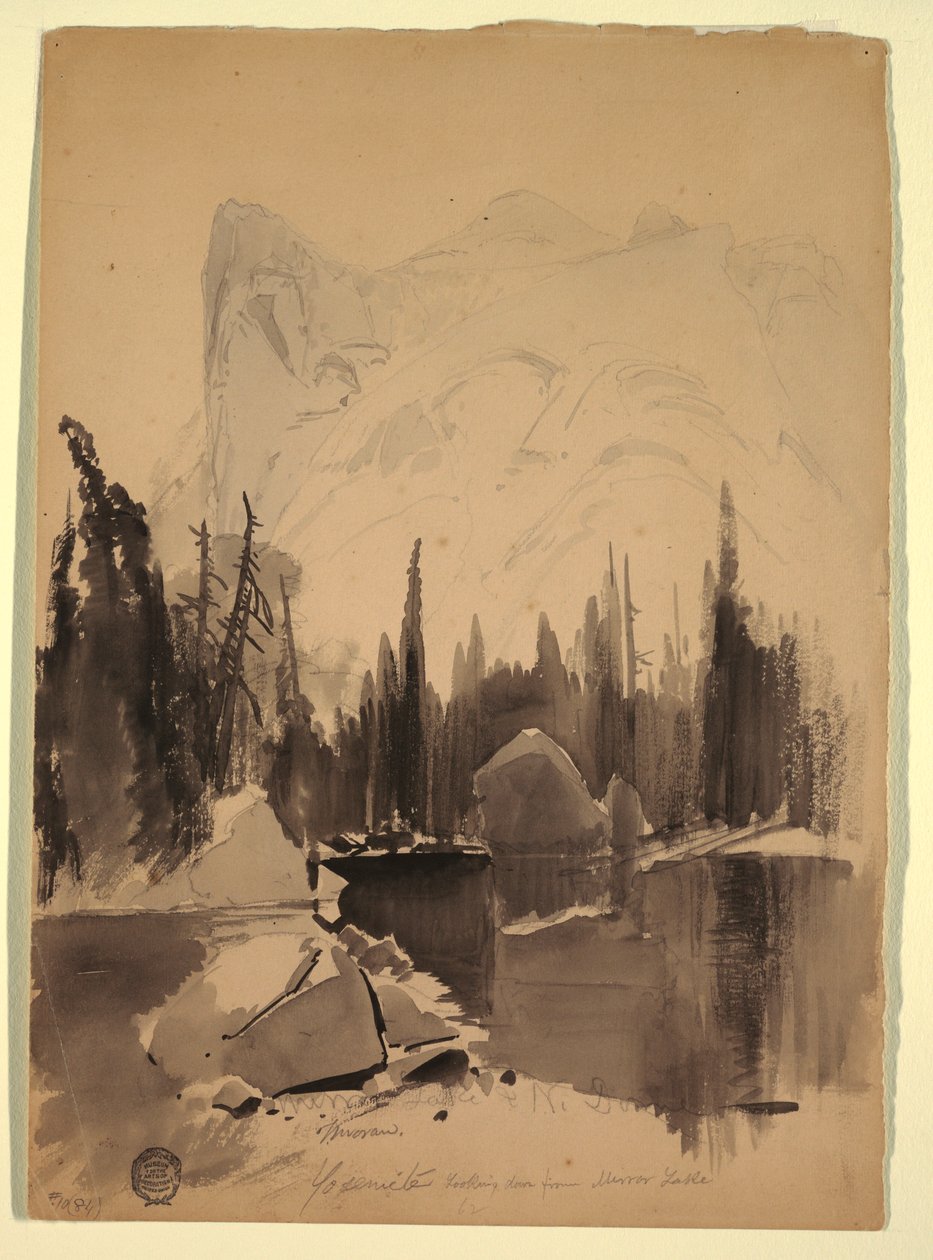 Teckning, Mirror Lake, Yosemite, 1872 av Thomas Moran