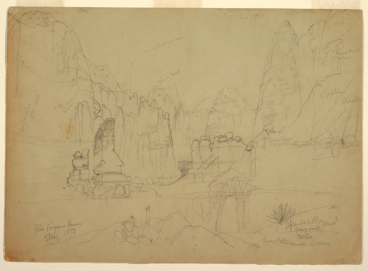 Teckning, Canyon of the Rio Virgin, södra Utah, 1873 av Thomas Moran