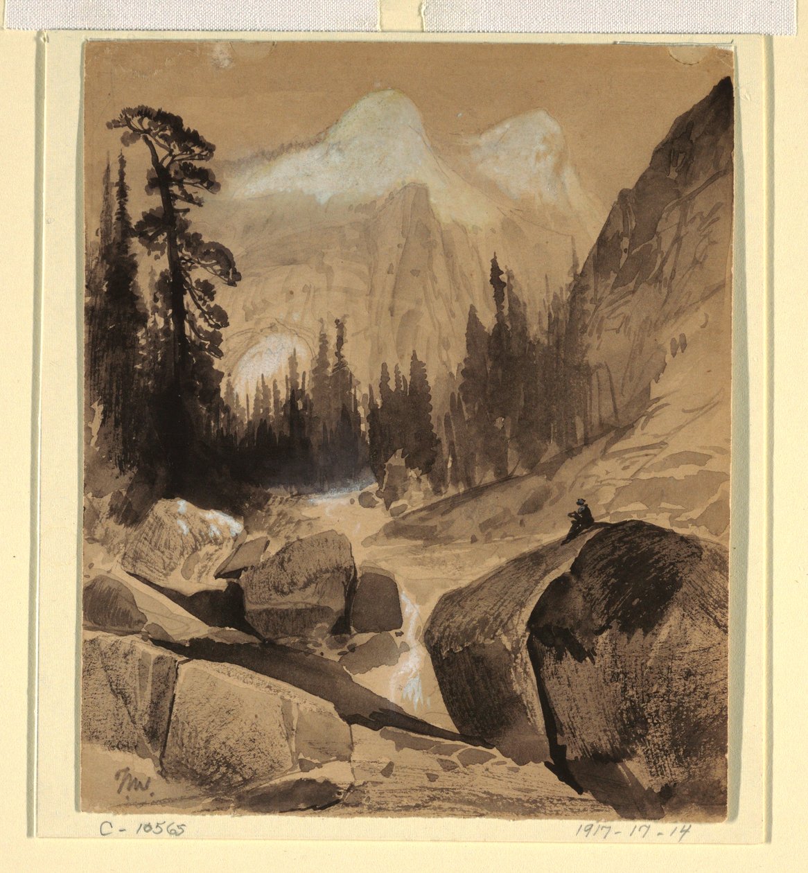 Teckning, Norra kupolen, Yosemite, Kalifornien, 1872 av Thomas Moran