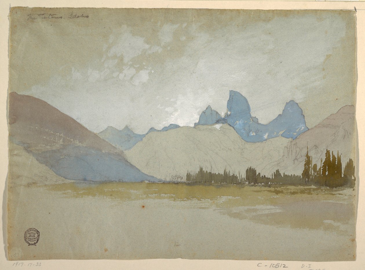 Teckning, The Tetons, Idaho, 1879 av Thomas Moran
