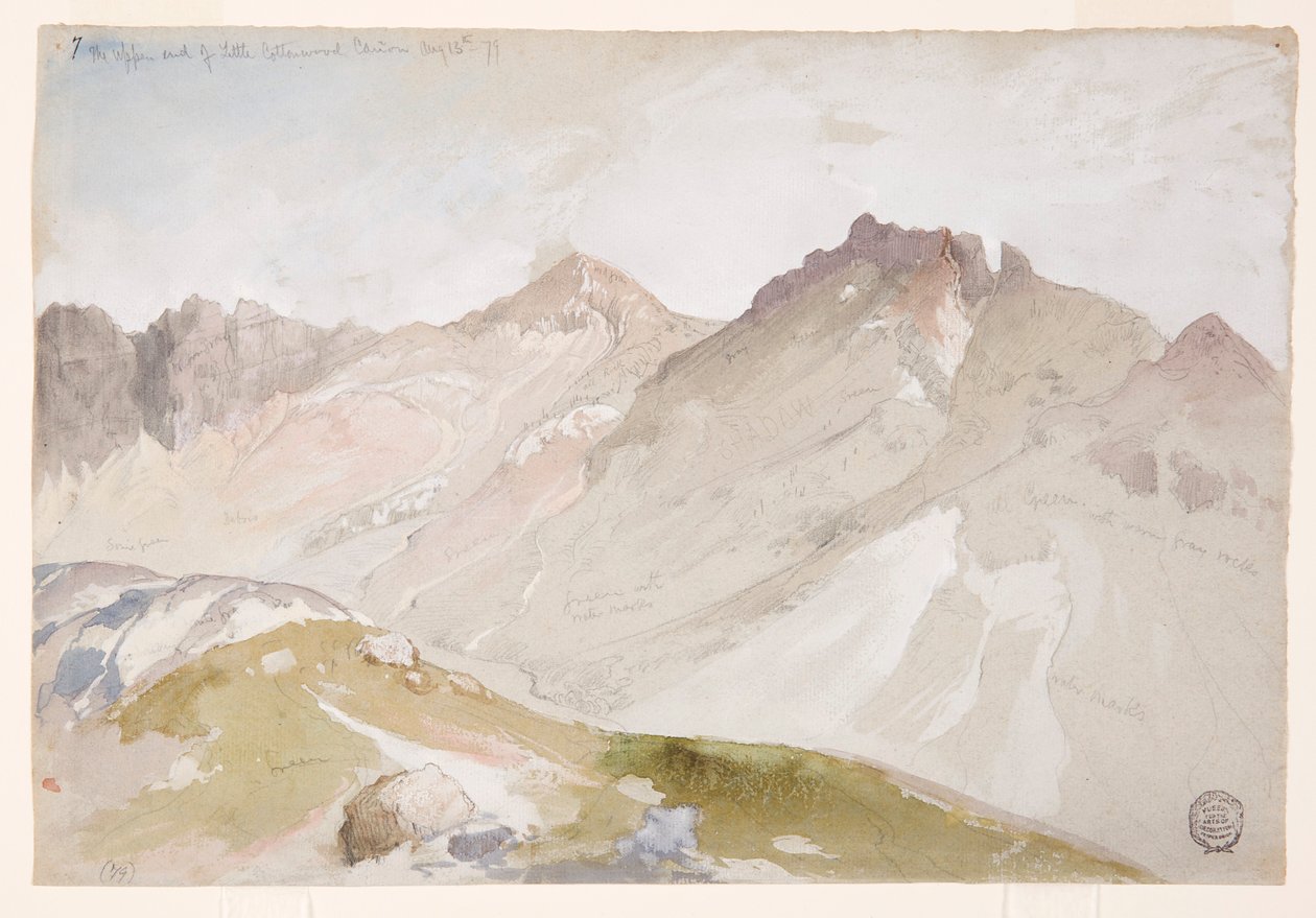 Teckning, Den övre änden av Little Cottonwood Canyon, Wasatch Range, nära Ogden, Utah, 13 augusti 1879 av Thomas Moran
