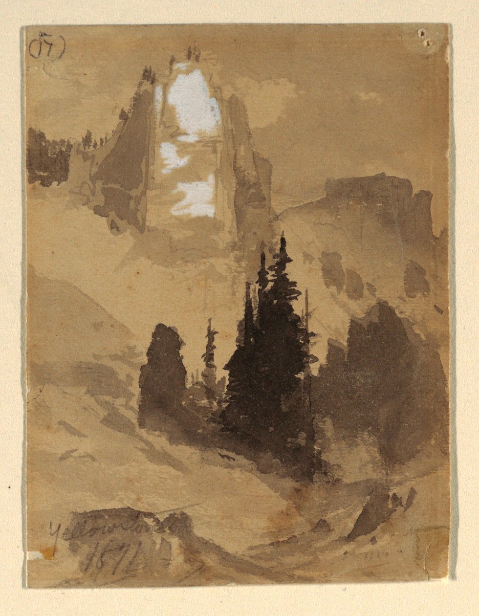 Teckning, Yellowstone, 1871 av Thomas Moran