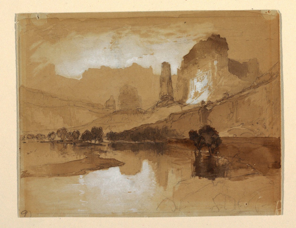 Teckning, Yellowstone Below the Falls, troligen 1871 av Thomas Moran