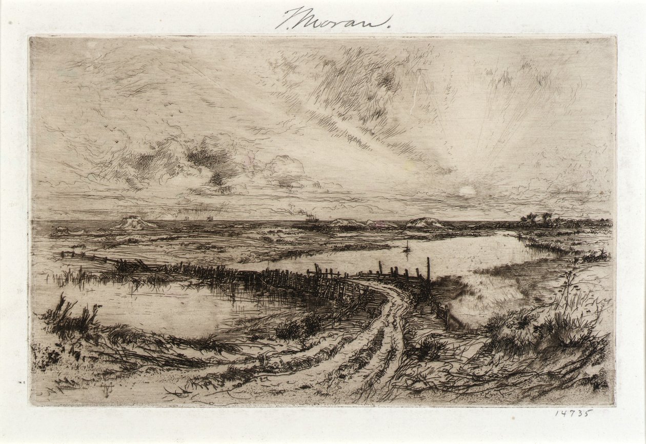 Hook Pond och den gamla bron av Thomas Moran