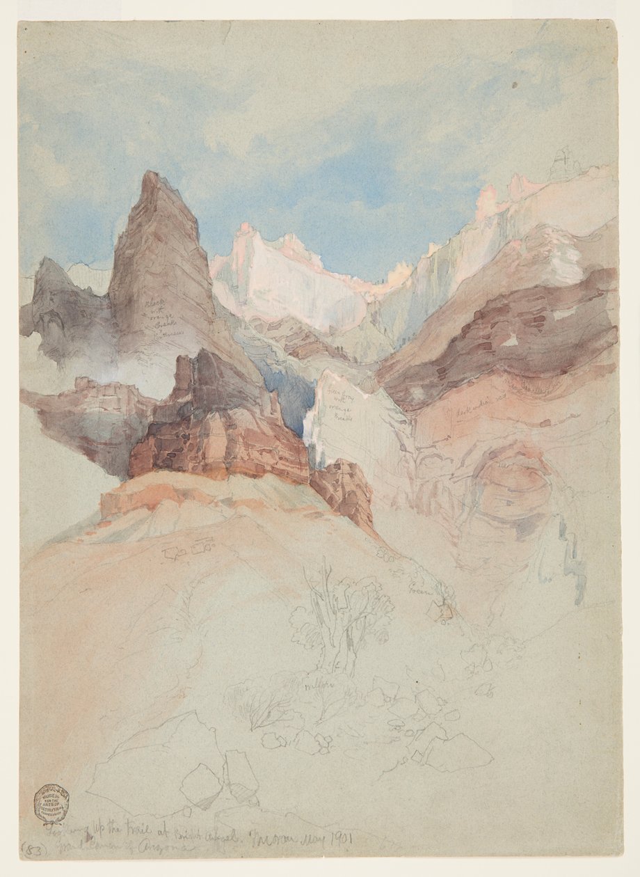 Tittar upp på leden vid Bright Angel, Grand Canyon, Arizona av Thomas Moran