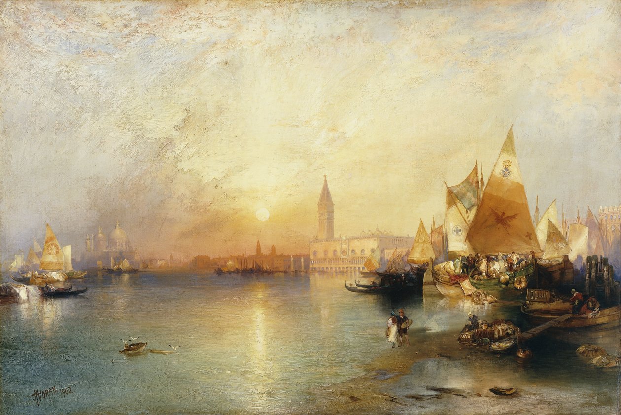 Solnedgång, Venedig; Santa Maria och hertigpalatset, 1902 av Thomas Moran