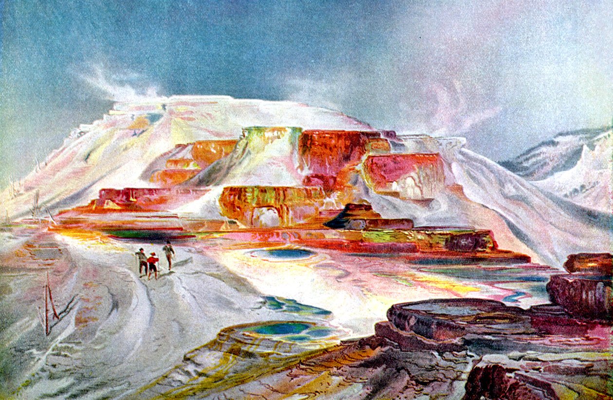 The Mammoth Hot Springs, ca 1880 (gravyr) av Thomas Moran