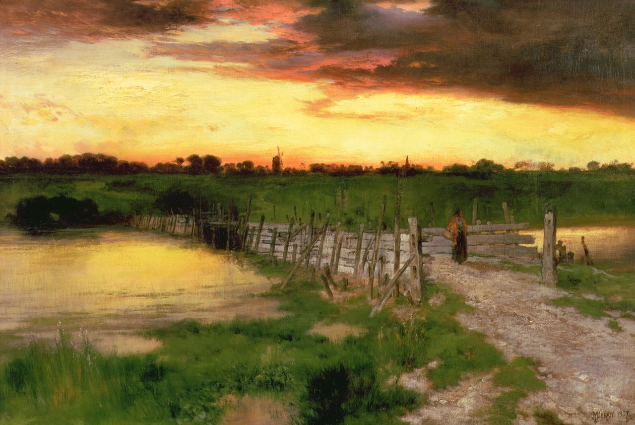 Den gamla bron över Hook Pond, 1907 av Thomas Moran