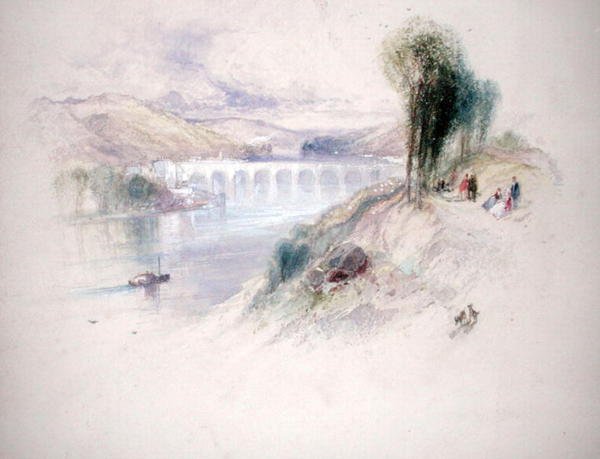 The River Schuylkill (penna och akvarell på papper) av Thomas Moran