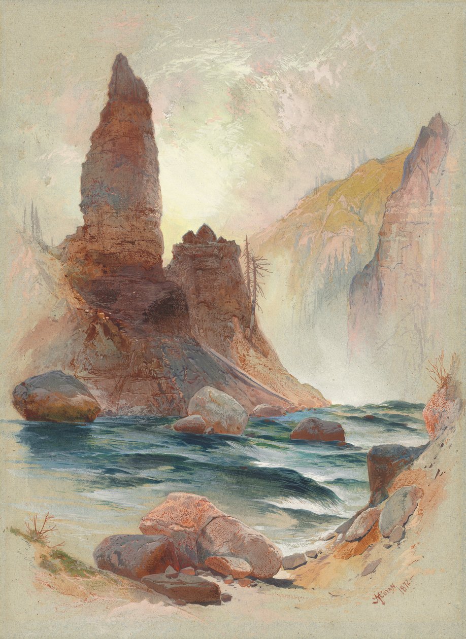 Tower at Tower Falls, Yellowstone, 1872 (akvarell och gouache över grafit) av Thomas Moran