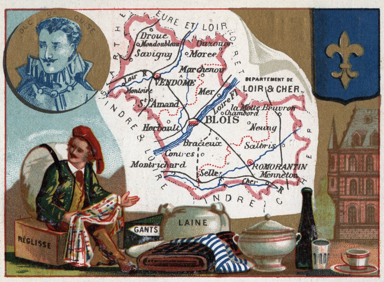 Loir-et-Cher, Centre, Frankrike. Liquisse, handskar och ull. Serie om de franska departementen. , ca 1920 (kromo) av Thomas & Mortimer John Hamilton (1741-79) Jones