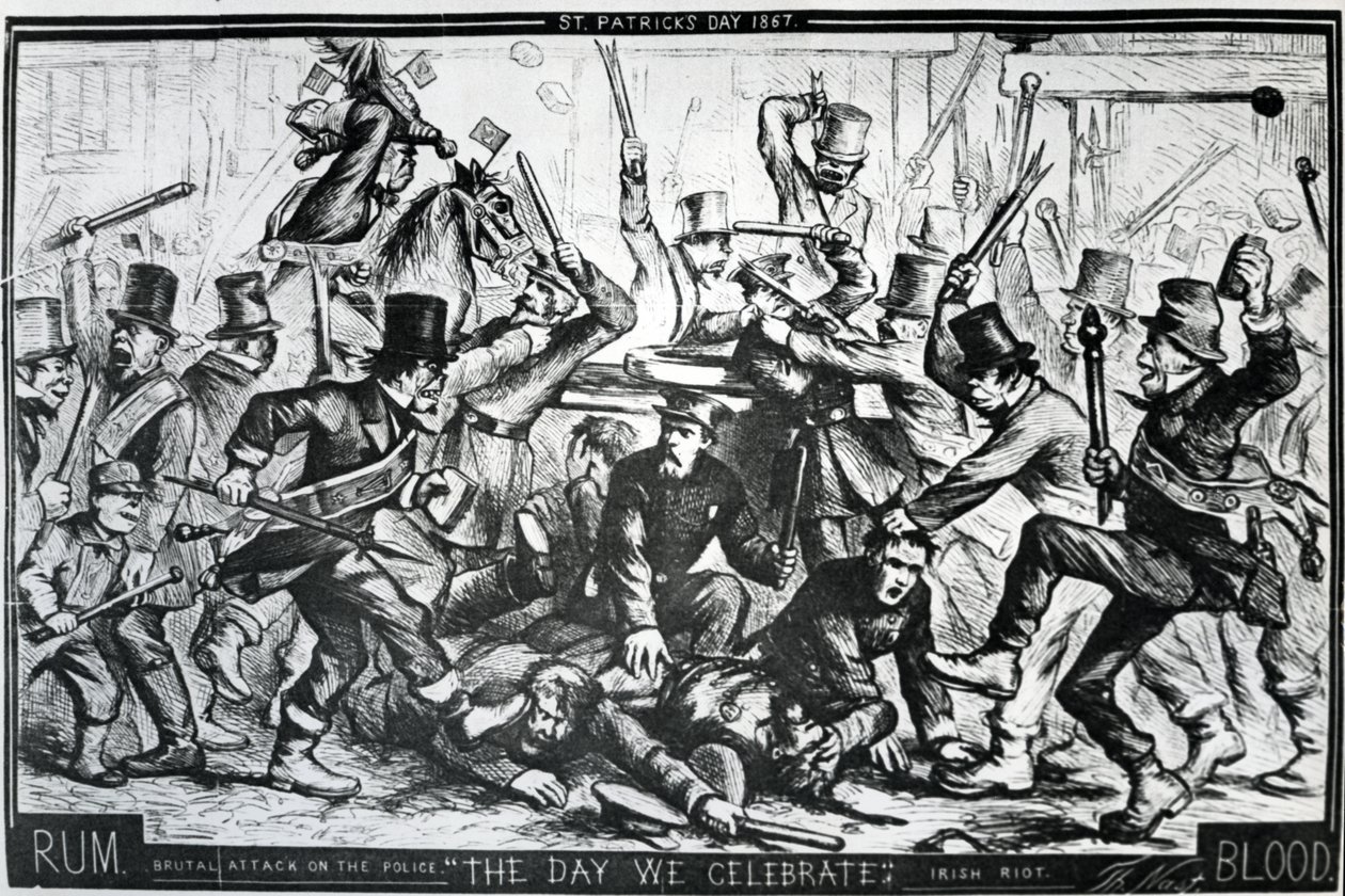Tecknad serie som skildrar upploppen i New York på St Patrick