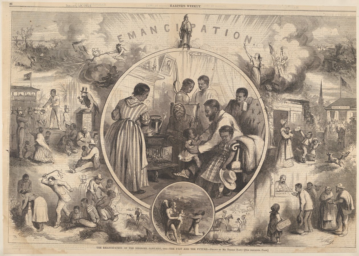 Emancipation of the Black - The Past and the Future från Harpers Weekly, 24 januari 1863. av Thomas Nast