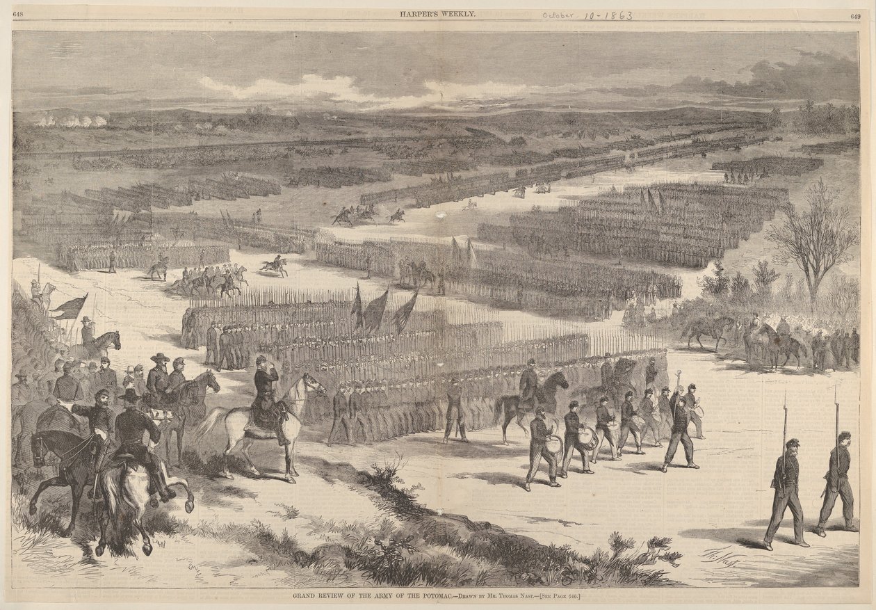 Grand Review of the Army of the Potomac - Ritad av Mr. Thomas Nast från Harpe..., 10 oktober 1863. av Thomas Nast