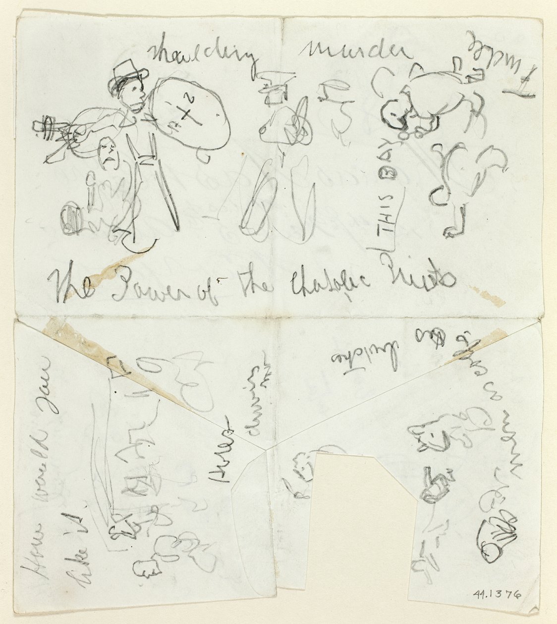 Blad med skisser: De katolska prästernas makt (recto); Blad med skisser (verso) av Thomas Nast