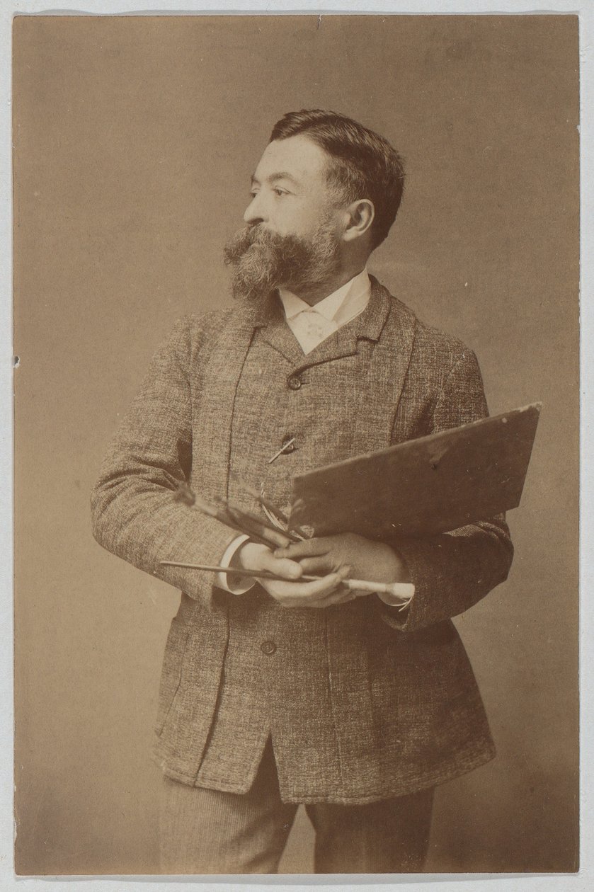 Tre fjärdedels porträtt av Thomas Nast med palett och pensel av Thomas Nast