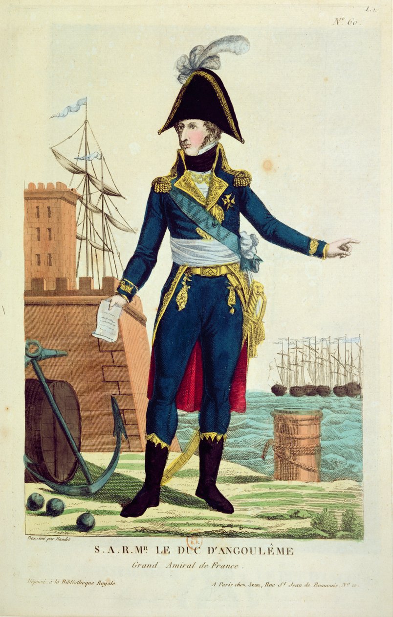 Louis-Antoine de Bourbon (1775-1844), hertig av Angouleme (färgat gravyr) av Thomas Naudet