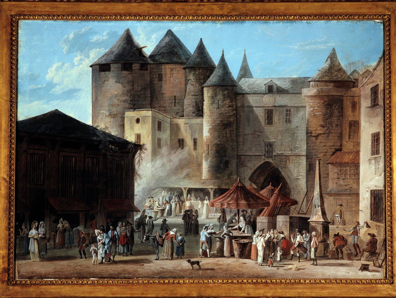 Place du Grand Chatelet i Paris Street scen vid tiden för den franska revolutionen. Målning av Thomas Naudet (1778-1810) av Thomas Naudet