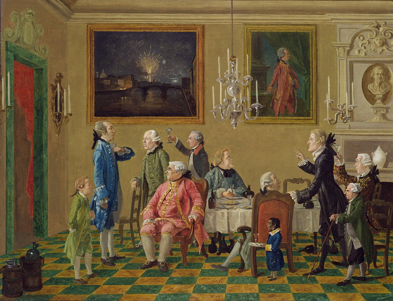 Brittiska herrar i Sir Horace Manns hem i Florens, ca 1763-65 av Thomas Patch