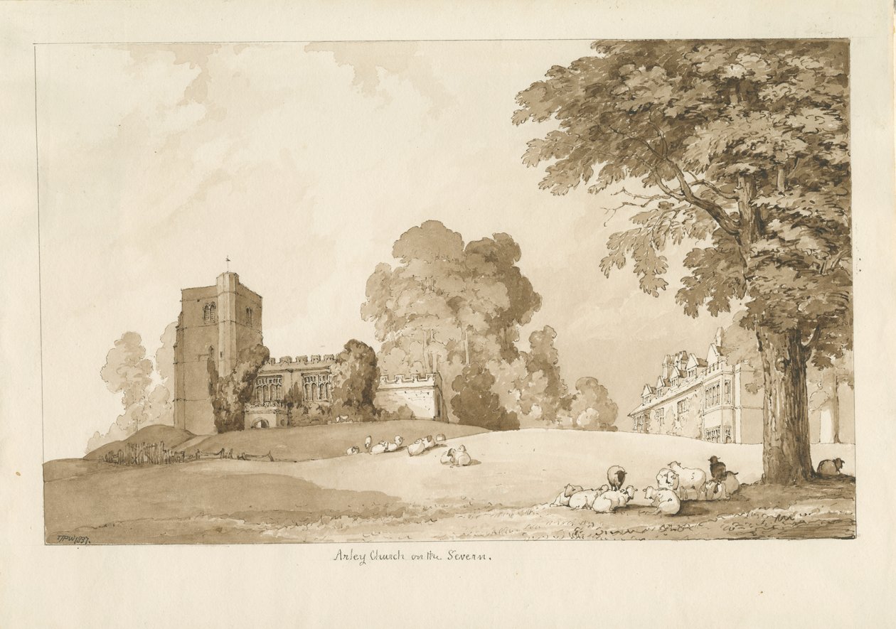 Arley Church: sepiateckning, 1837 av Thomas Peploe Wood