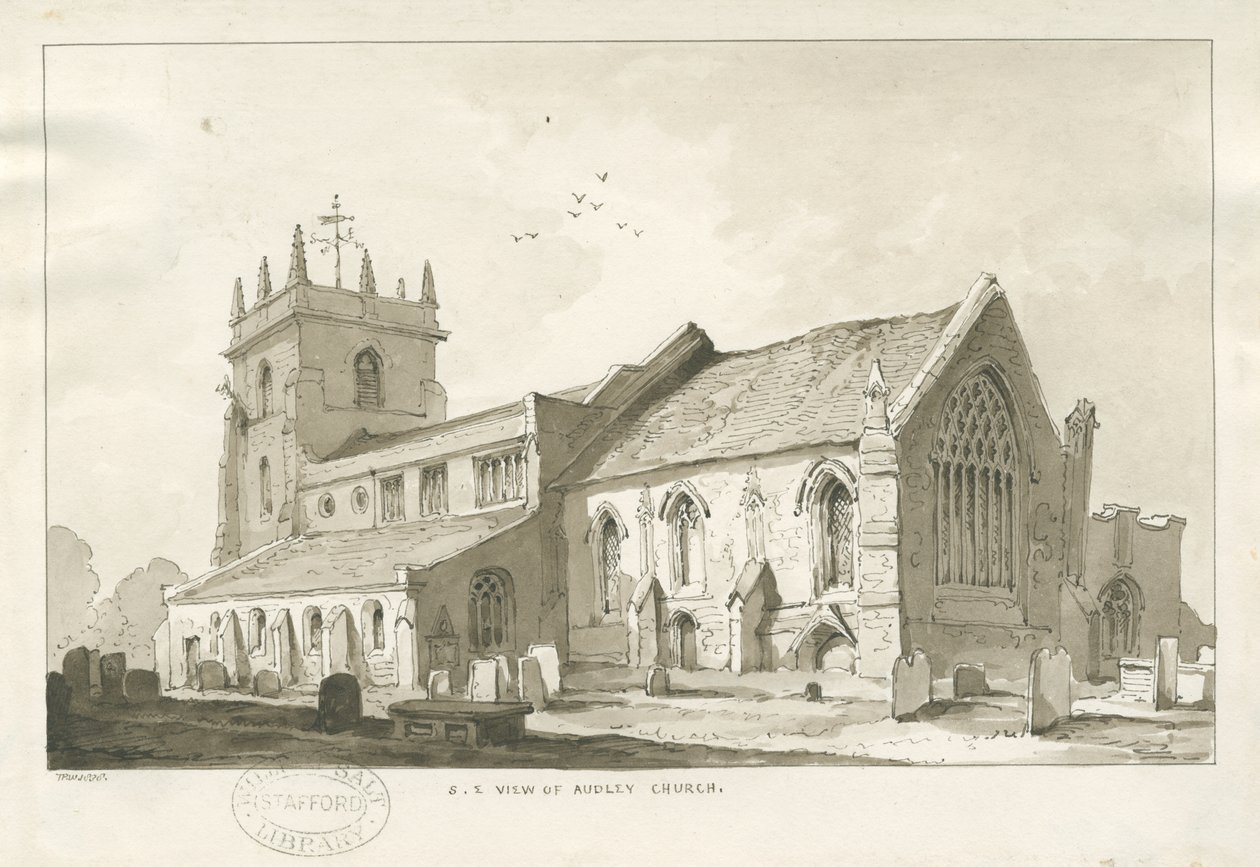 Audley Church: sepiateckning av Thomas Peploe Wood