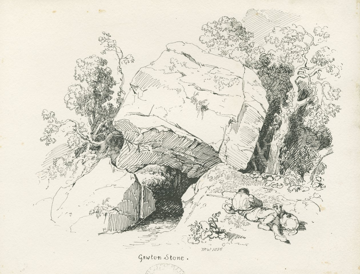 Biddulph - "Gawton Stone": ritning med penna och bläck, 1836 av Thomas Peploe Wood