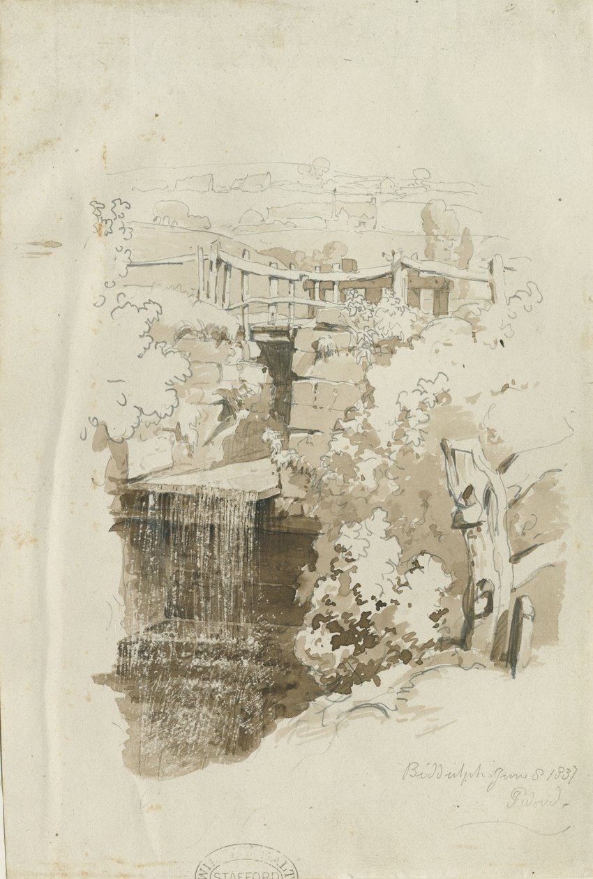 Biddulph - lantlig utsikt: ritning med blyerts och tvätt, 8 juni 1837 (ritning) av Thomas Peploe Wood