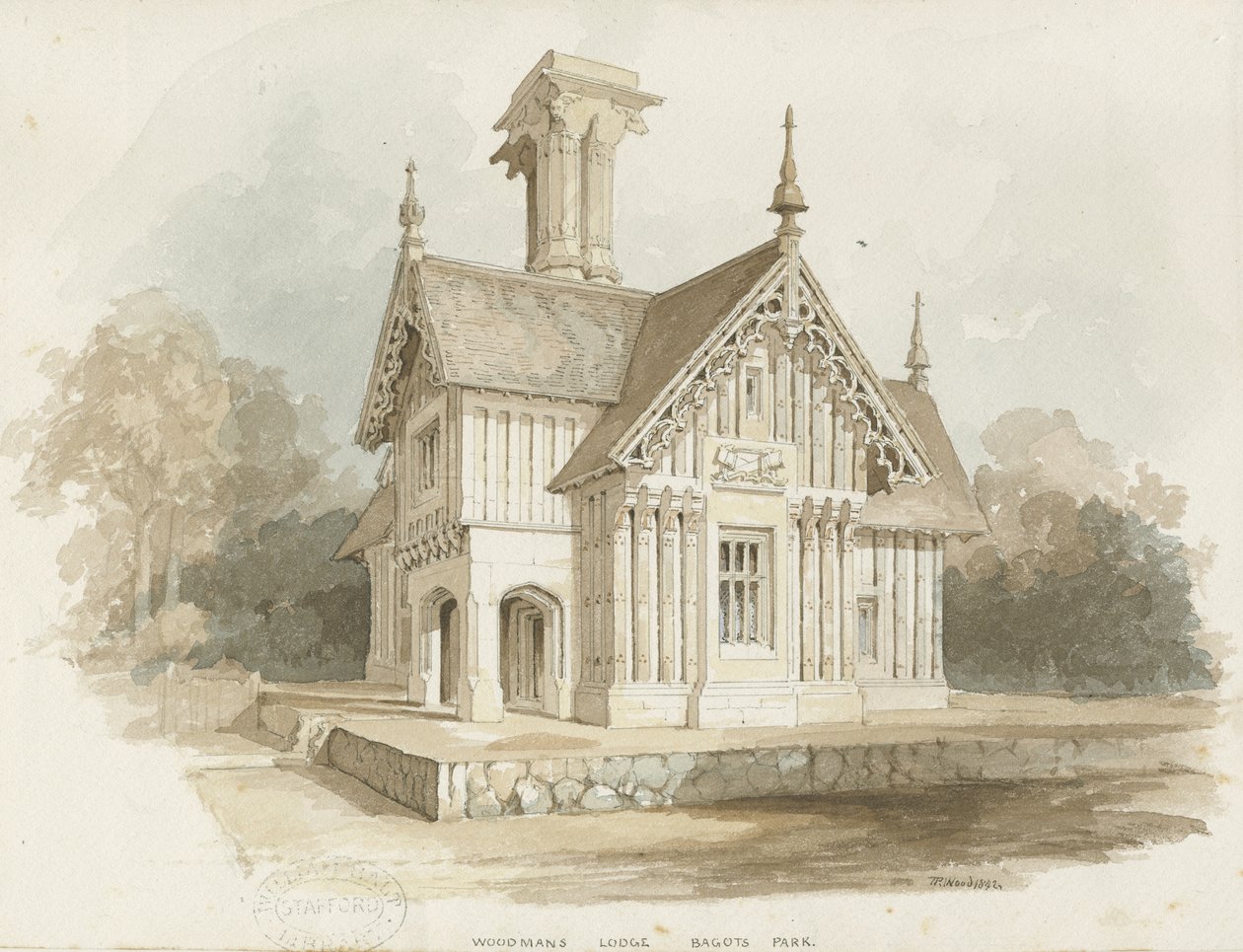 Blithfield - Lodge at Bagot Park: akvarellmålning av Thomas Peploe Wood
