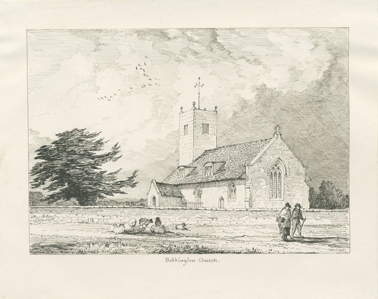 Bobbington Church: pennteckning, 1837 av Thomas Peploe Wood