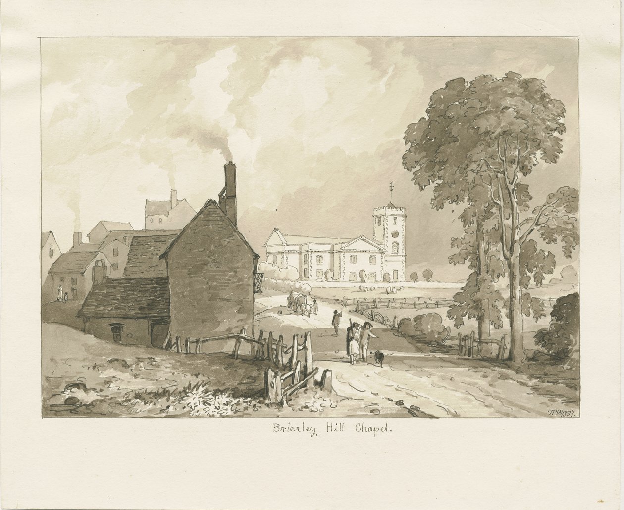 Brierley Hill Chapel: sepiateckning, 1837 av Thomas Peploe Wood