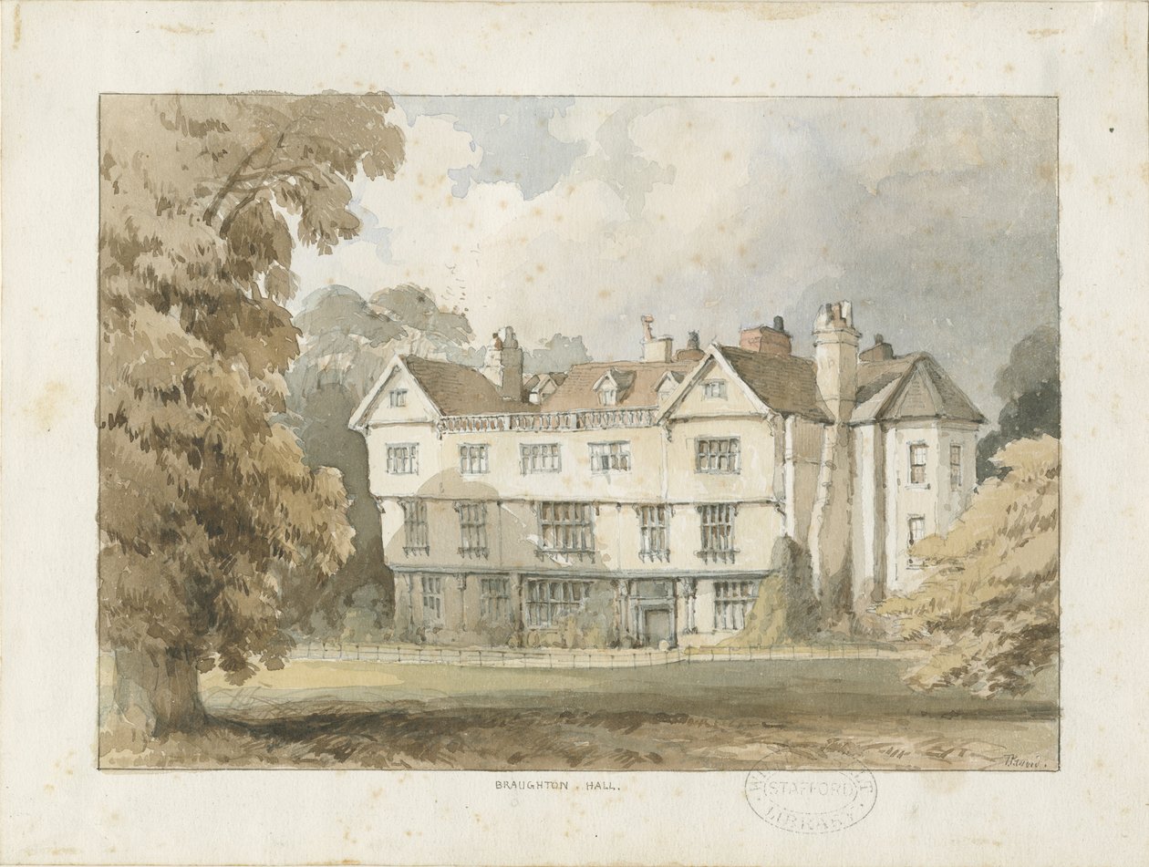 Broughton Hall: akvarellmålning, nd [?1838] (målning) av Thomas Peploe Wood
