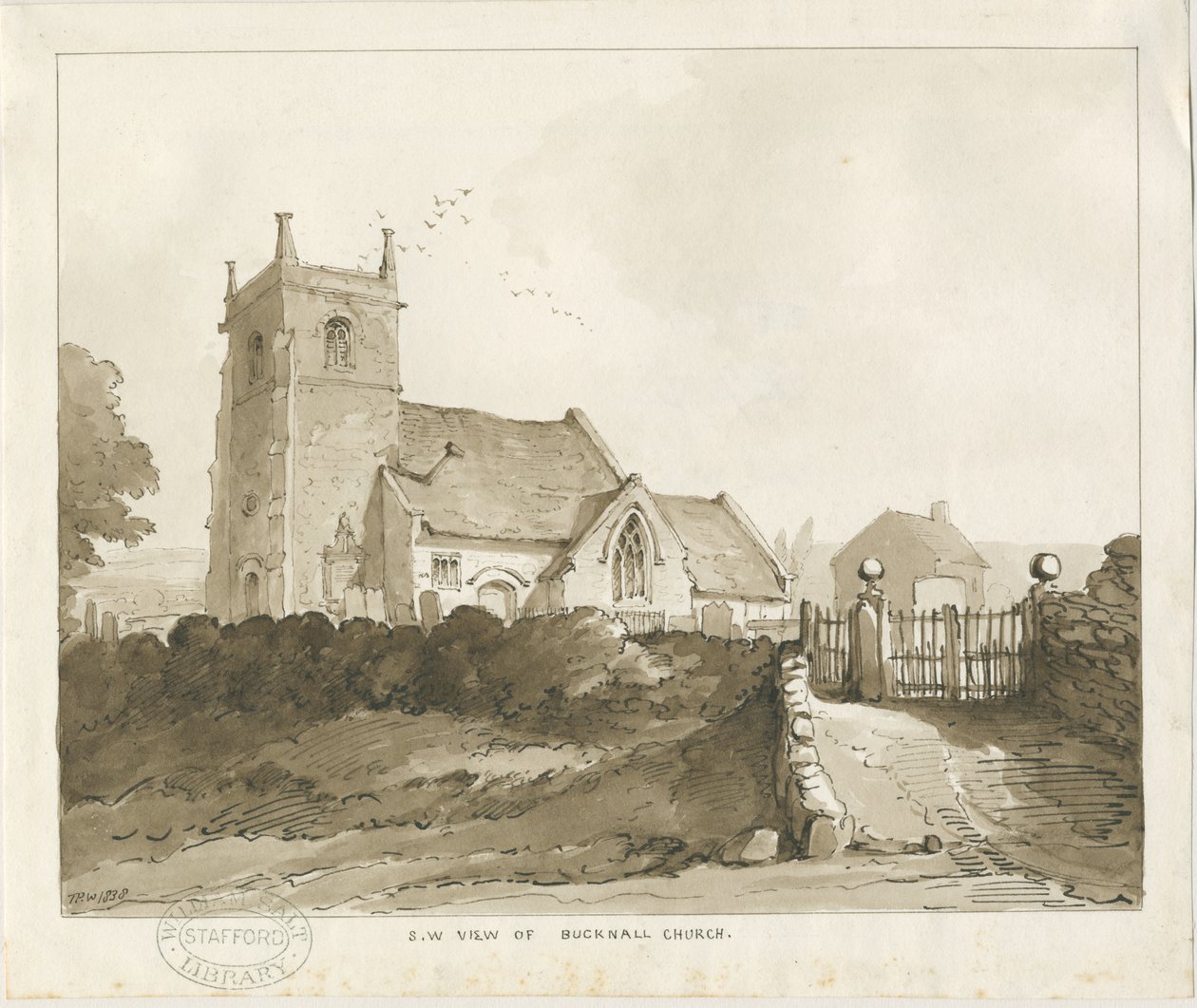 Bucknall Church: sepiateckning av Thomas Peploe Wood