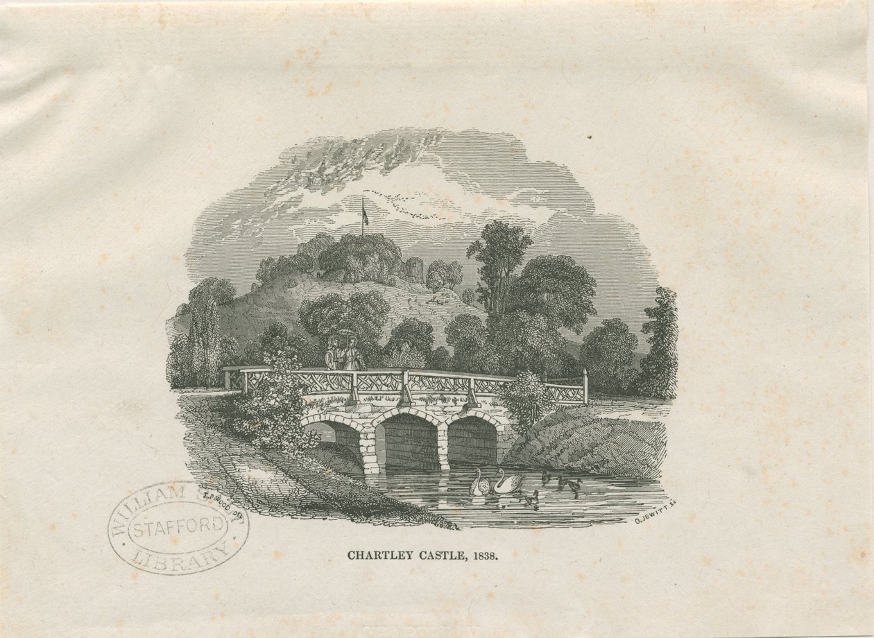 Chartley Castle [Hall]: träsnittsgravyr (vinjett) av Thomas Peploe Wood