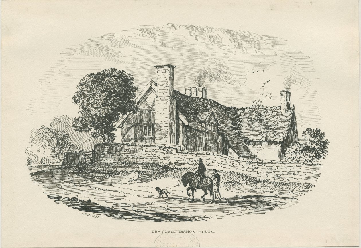 Chatcull Manor House: ritning med penna och bläck (vinjeterad) av Thomas Peploe Wood