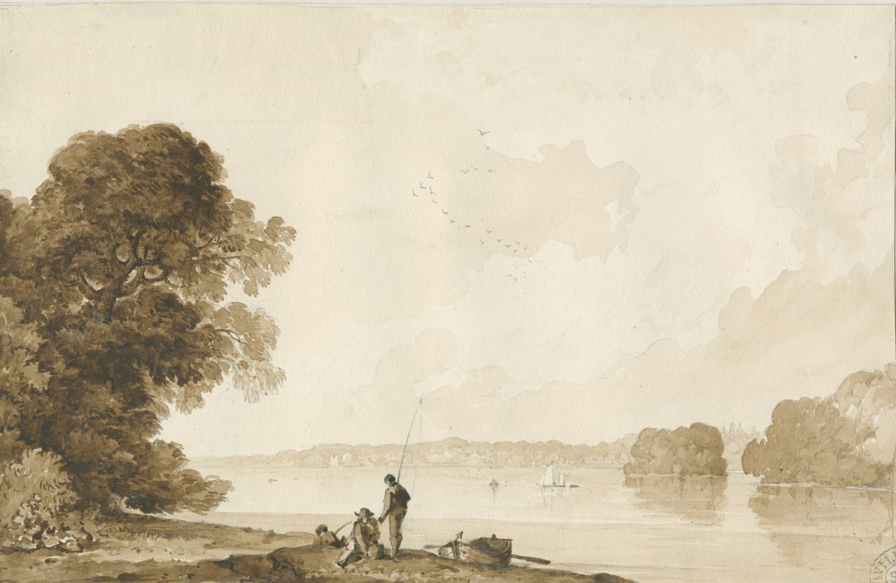 Chillington Park - Pool: sepiateckning, nd [1837-1838] (ritning) av Thomas Peploe Wood